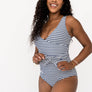 Seaside Navy Wave Wrap Front One Piece