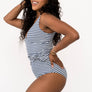 Seaside Navy Wave Wrap Front One Piece
