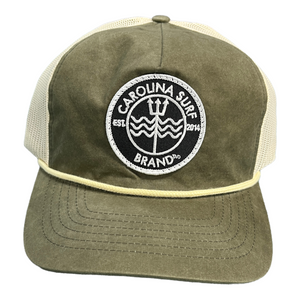 Olive Suede Hat w/ white mesh and Black Patch